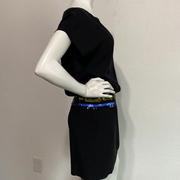 Trina Turk Black 100% Silk Dress Sequin Waist Size 6 - Picture 6 of 8